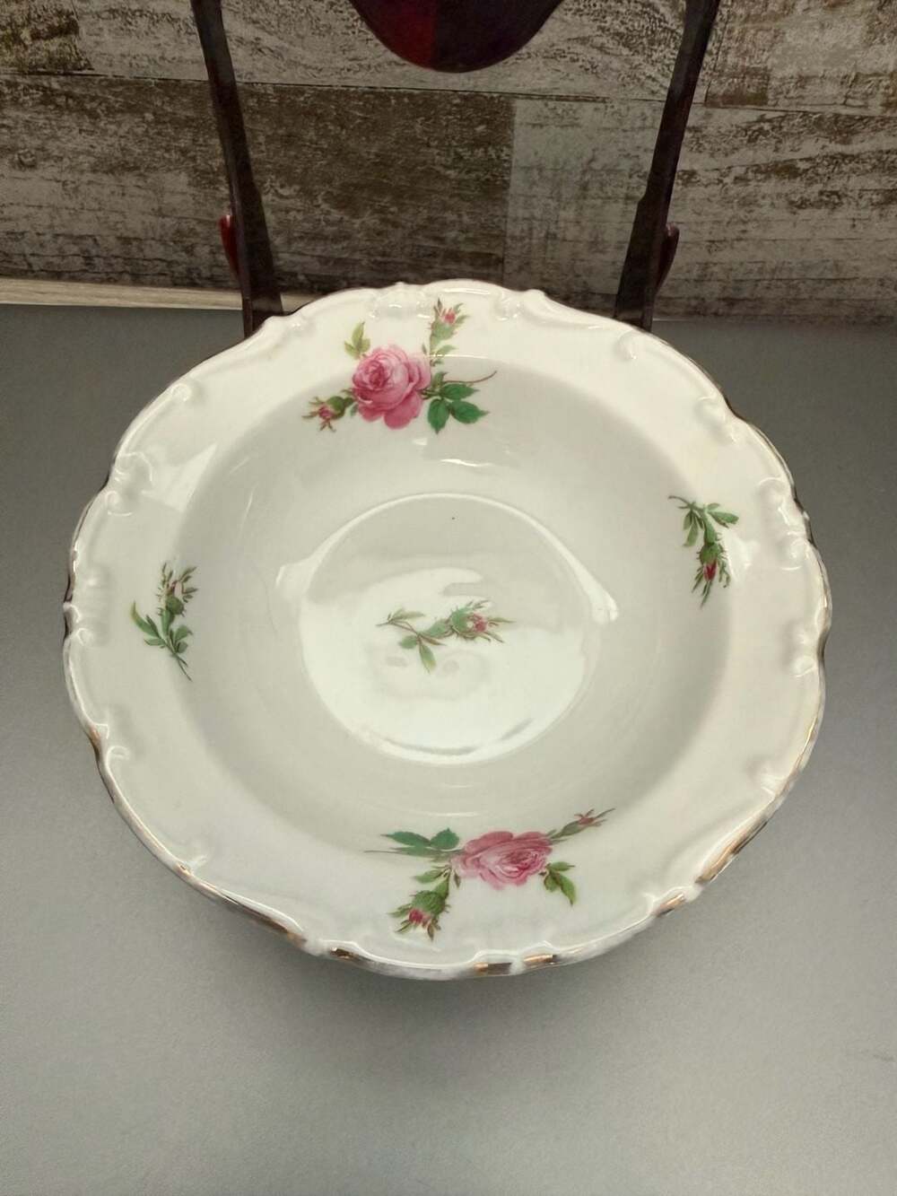 Bareuther Bavaria Germany Pink Rose Scalloped Rim Soup Bowl